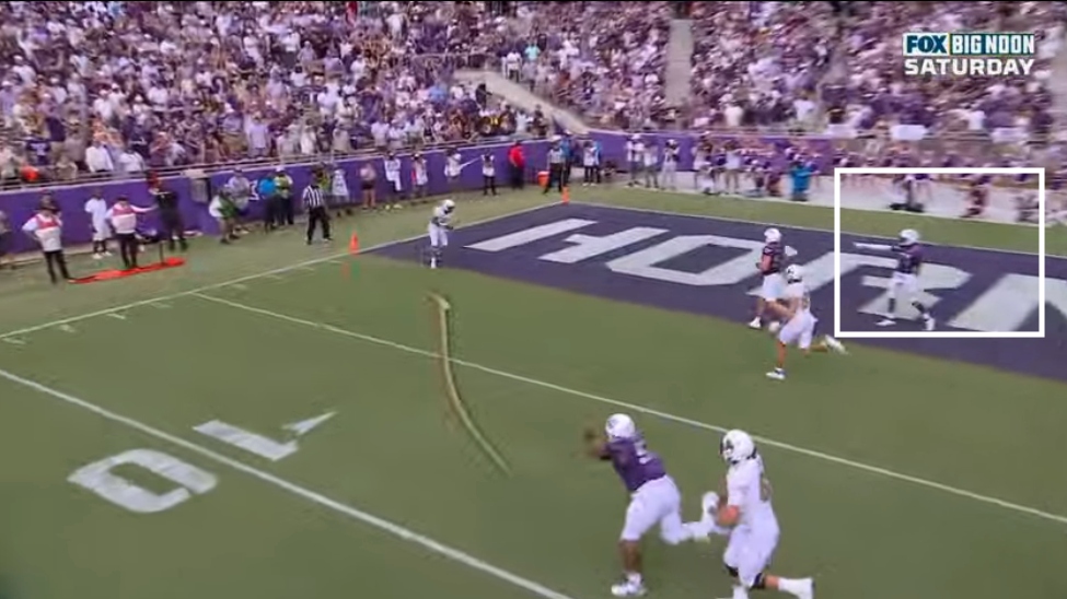 Clark reacts to the first of four Edwards touchdowns on what would be a long day for the TCU defense.